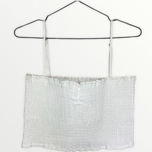 Reformation White Smocked Cropped Tank Top